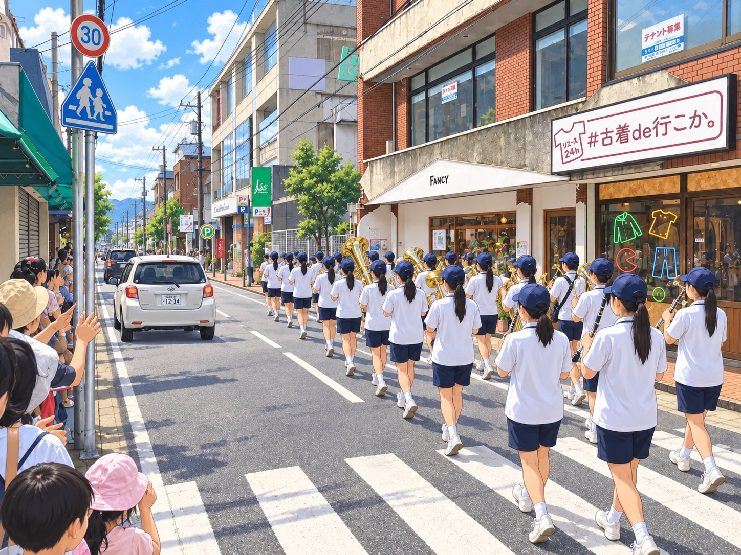 一乗寺の街を歩く吹奏楽パレードのイメージ